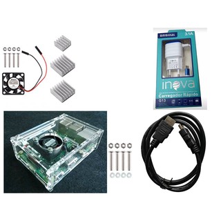 Case p/ Raspberry Pi3(b) + Cooler + dissipadores + fonte+ Cabo hdmi