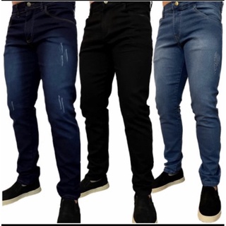Kit 3 Calça Jeans Masculina Slim Elastano Multimarcas