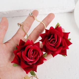 Sanx Brincos Delicados Rosa Vermelha Bonito Pendurados Handmade Leve Tecido Flor De Gancho De Jóias