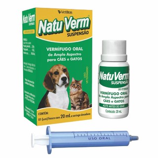 Vermífugo Líquido Oral Para Cães e Gatos Natu Verm Composto 20ml Eficaz