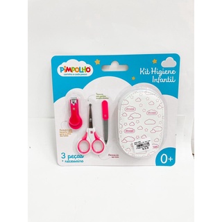 Kit Higiene Manicure Do Bebê 3 Peças Com Tesoura, Cortador e Lixa + Nécessaire Rosa Pimpolho - 88881