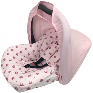 Capa forro acolchoado para aparelho bebê conforto com protetores para o cinto e mais capota solar cor coroa rosa com capota rosa (2)