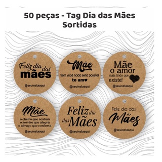 50 tags Dia das Mães - sortidas (6 modelos) - Kraft - etiqueta