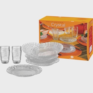 Aparelho de Jantar Vidro jogo de pratos e copos - 16 peças