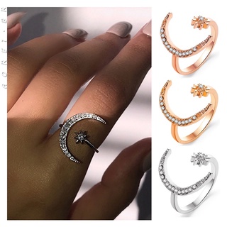 [AORE] Crescent Ethnic Wind Star Moon dedo indicador anel aberto acessórios de joias da moda para mulheres