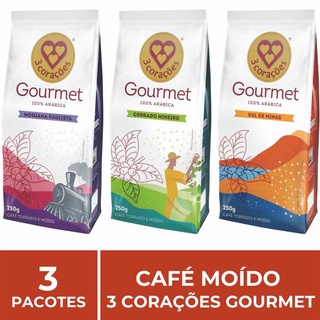 Kit com 3 Pacotes de Café Moído Três Corações Gourmet, 250g cada.