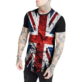 Camisa Camiseta Longline Masculina Reino Unido Bandeira Grã-Bretanha