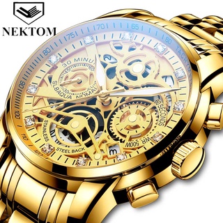 2021 NEKTOM Moda Casual Homens Relógio De Ouro De Aço Inoxidável Homens De Negócios De Luxo Relógio De Pulso Presente Para Homens