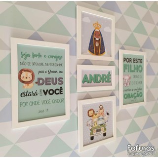 Kit Quadros Decorativos Infantil Oração + Nome Bebe