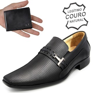 Sapato Masculino de Couro Legítimo com Tecnologia Microfuro + Carteira de Couro (Modelo Inédito)
