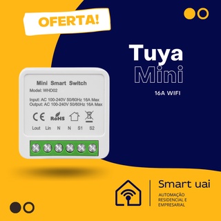 Interruptor Tuya mini 16A, melhor que o Sonoff Mini. Bivolt. trabalha com Alexa e Google Home.