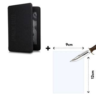 Kit Case de Couro Auto-Sleep p/ E-Reader Kindle 658 + Película de Vidro Temperado Transparente