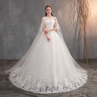 2021 Vestido De Casamento Com Cap Longo Lace Trem Longo Bordado Princesa Plus Szie Vestido De Noiva