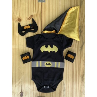 Body Batman Bebê Capa Máscara Bracelete Fantasia Mesversário