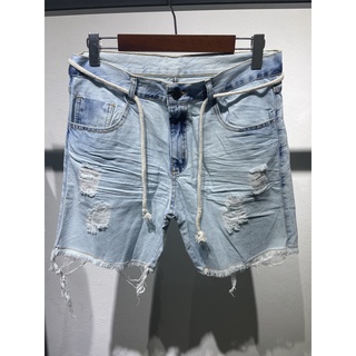 Bermuda Slim Jeans Masculina Rasgada Desfiada -SAINTELIAN (1)