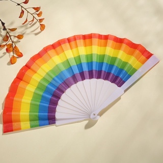 Leque Colorido Tecido Arco Iris Festa Carnaval Parada Gay