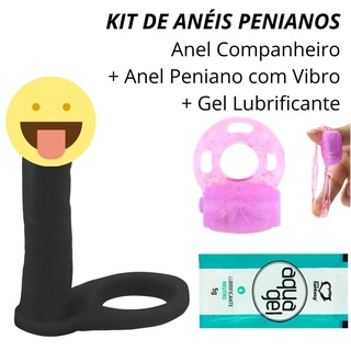 KIT de Aneis Penianos - Anel Companheiro + Anel Peniano Vibratório + Gel Lubrificante