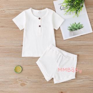 ✸ღ✸0-24m Newborn Baby Girls Boys Rib-knitted Short Sleeve T-shirt +Shorts 2Pcs Set Casual Cotton Clothing (3)