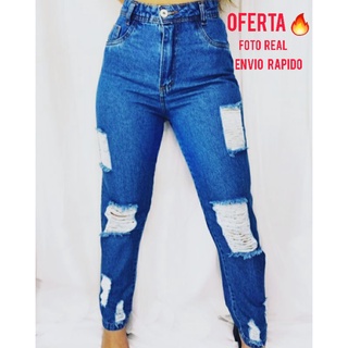 Calça Mom Jeans Feminina Destroyed Rasgadinha Cintura Alta Moda Blogueira