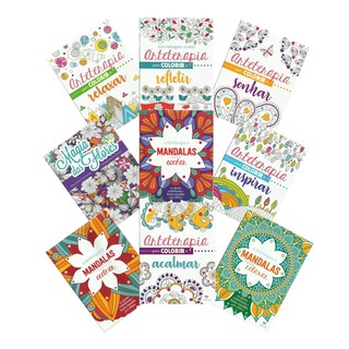 Livros Colorir Para Adultos kit com 3 Antiestresse Mandalas Flores Relaxamento