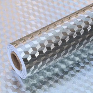 Adesivo Papel De Parede 3D Para Cozinha Pia Azulejo Alumínio Lavável Com Relevo Impermeável 1mx61cm Fácil de Limpar