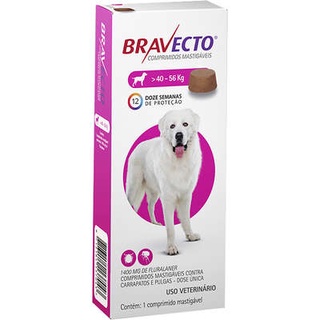 Bravecto 1400 mg de 40 a 56 Kg Comprimido Antipulgas e Carrapatos MSD Para Cães de 40 a 56Kg