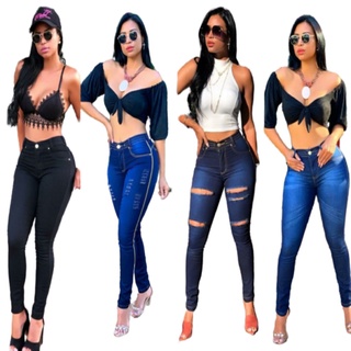 Kit 6 Calças Jeans Feminina Cintura Alta Com Lycra Elastano Atacado