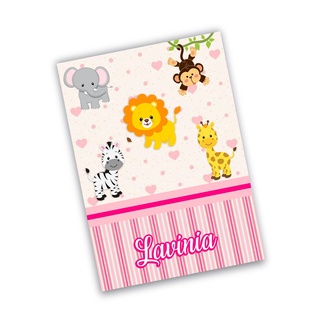 Capa dura Personalizada para caderneta de vacina safari rosa com fita menina