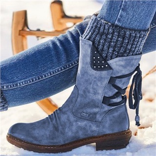Botas De Neve Moda Sapatos Mulheres Inverno Meados De Bezerro Rebanho De Senhoras Coxa Alta Camurça Quentes Zapatos De Mu