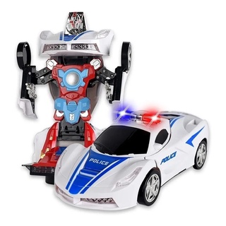 Brinquedo Carrinho Policia Transformers Vira Robô Musical Luz Bate Volta + PILHAS GRATIS