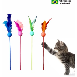 Brinque Vareta Para Gato Ping Pluma chacoalho Pet Brinquedo Bola com Pluminha 50 cm pet shop