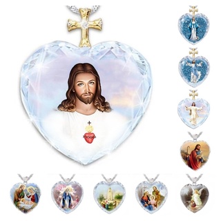 10 Tipos Colar De Pingente Da Virgem Maria De Jesus Para Mulher Anjo Coração Bênção Vidro De Cristal Joias Religiosas Acessórios Atacado