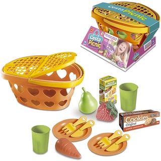 kit cozinha infantil piquenique com cesta + fruta e acessorios 15 pecas