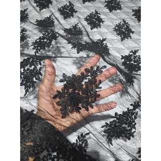 renda tule bordado em flores arabescas preto 0.5x1.35(meio metro) (5)