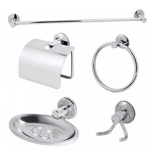 Kit Acessórios Para Banheiro 5 peças Inox/Alumínio-kit acessorios para banheiro - acessórios para banheiro - kit de acessórios para banheiro - kit para banheiro inox (1)