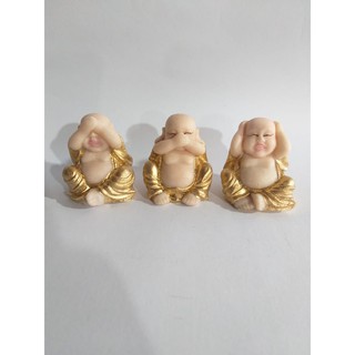 Trio de Budas sábios ( cego, surdo e mudo ) em Resina