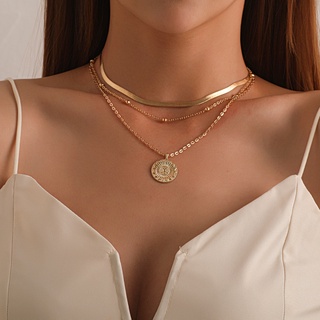 Colar de metal multicamadas, colar estilo lótus para mulheres, corrente de clavícula de três camadas, joias da moda (2)