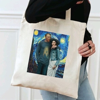 sacola com ziper ecobag bolsa Mona Lisa Van Gogh Couple Tumblr Moda