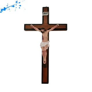 Crucifixo de Parede em Resina e Madeira Envernizada 27,8 cm