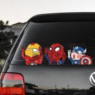 Engraçado Dos Desenhos Animados Da Marvel Avengers Super Hero Etiqueta Do Carro Superman Spiderman Atingiu A Janela Decalque