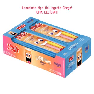 Caixa de Doce Goma Canudinho Tubinho Tipo Finni Sabor Iogurte Grego -Morango Cítrico Colorido Docile 180g (1)