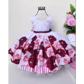 Vestido Infantil Marsala Floral para Princesas, Festas, Casamentos, Formatura