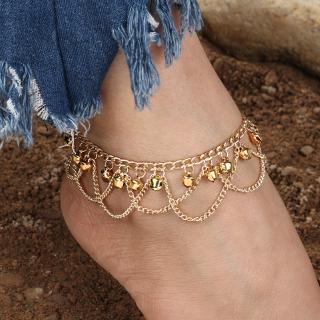 Korean Plated Anklets,Foot Ornaments,Bohemian Wave Tassel Bell Chain,Girl Beach Chain Ankle Bracelet Jewelry (1)