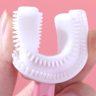 Escova De Dente Infantil 360 Formato U Silicone 6 A 12 Anos Rosa (2)