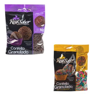 Confeito Granulado Chocolate Preto e Colorido Real Sabor 60g Brigadeiro Bolo Festa Aniversário