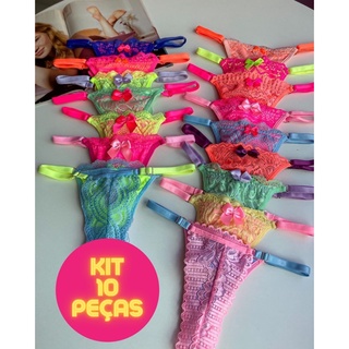 Kit lingerie 10 calcinhas Neon atacado Sexy Bicolor com regulagem (1)