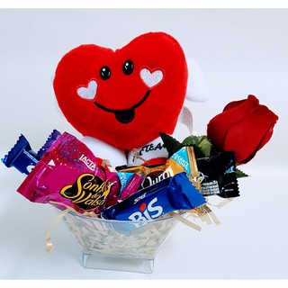 Ursinho E Chocolates + Flor Rosa Vermelha Cesta Para Presente Namorados (1)