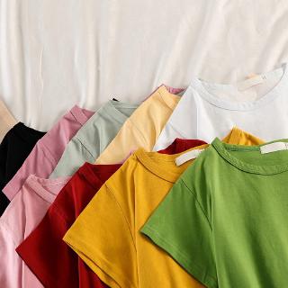 Camiseta De Algodão Colorida Com Mangas Curtas (2)