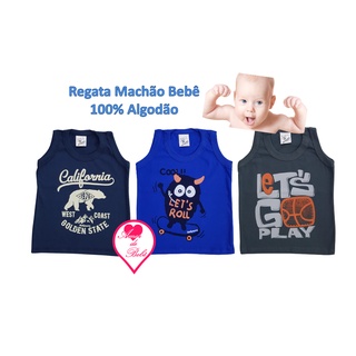 Regata “Machão” Bebê Menino 1, 2 ou 3 / Camiseta Sem Manga Bebê 100% Algodão / Confortável Promocão