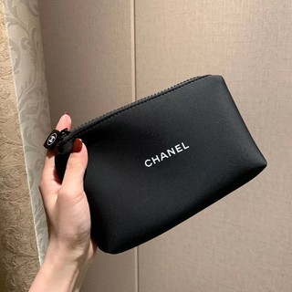 【In Stock】Chanel Black Space Cotton Neoprene Cosmetic Bag Storage Bag Clutch 18*3.5*13cm